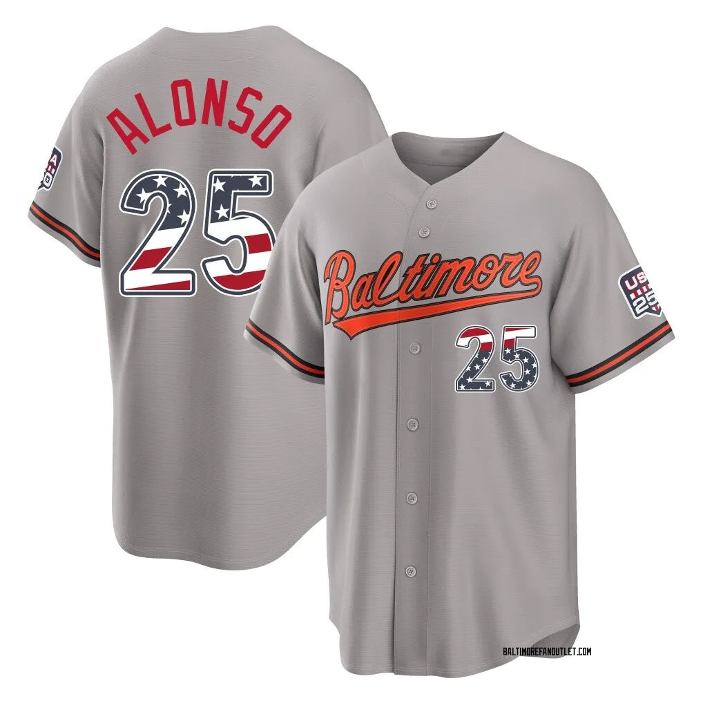 Blandc B.Orioles #25 Pete Alonso Player Gray USA 250 Fourth of July Home Game Stitched Jerseys