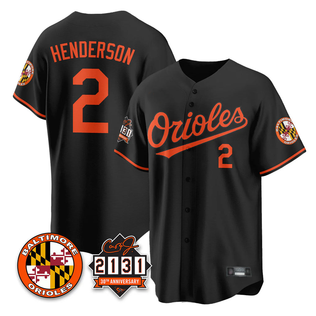 Blandc B.Orioles #2 Gunnar Henderson Player Black 30th Anniversary of 2131 Home Game Stitched Jerseys