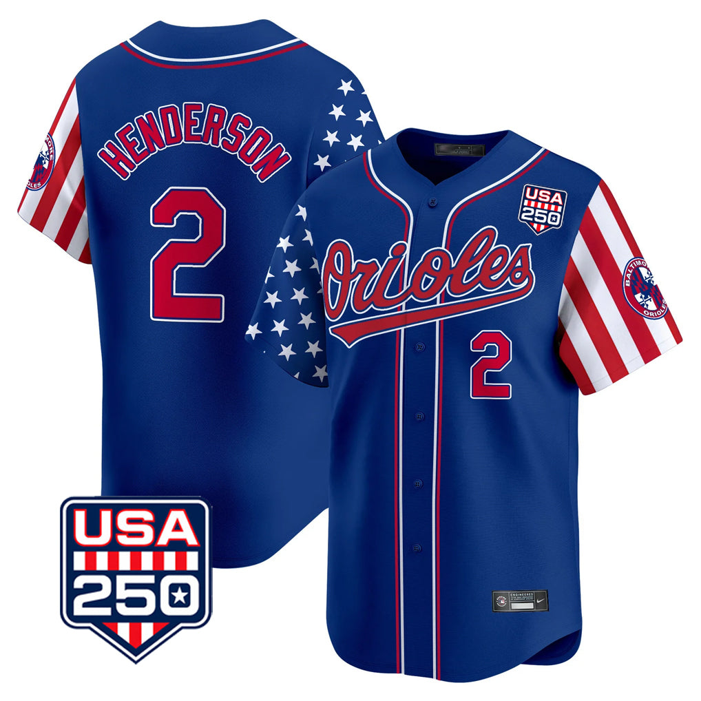 Blandc B.Orioles #2 Gunnar Henderson Player Royal USA 250 Independence Day Vapor Premier Limited Home Game Stitched Jerseys