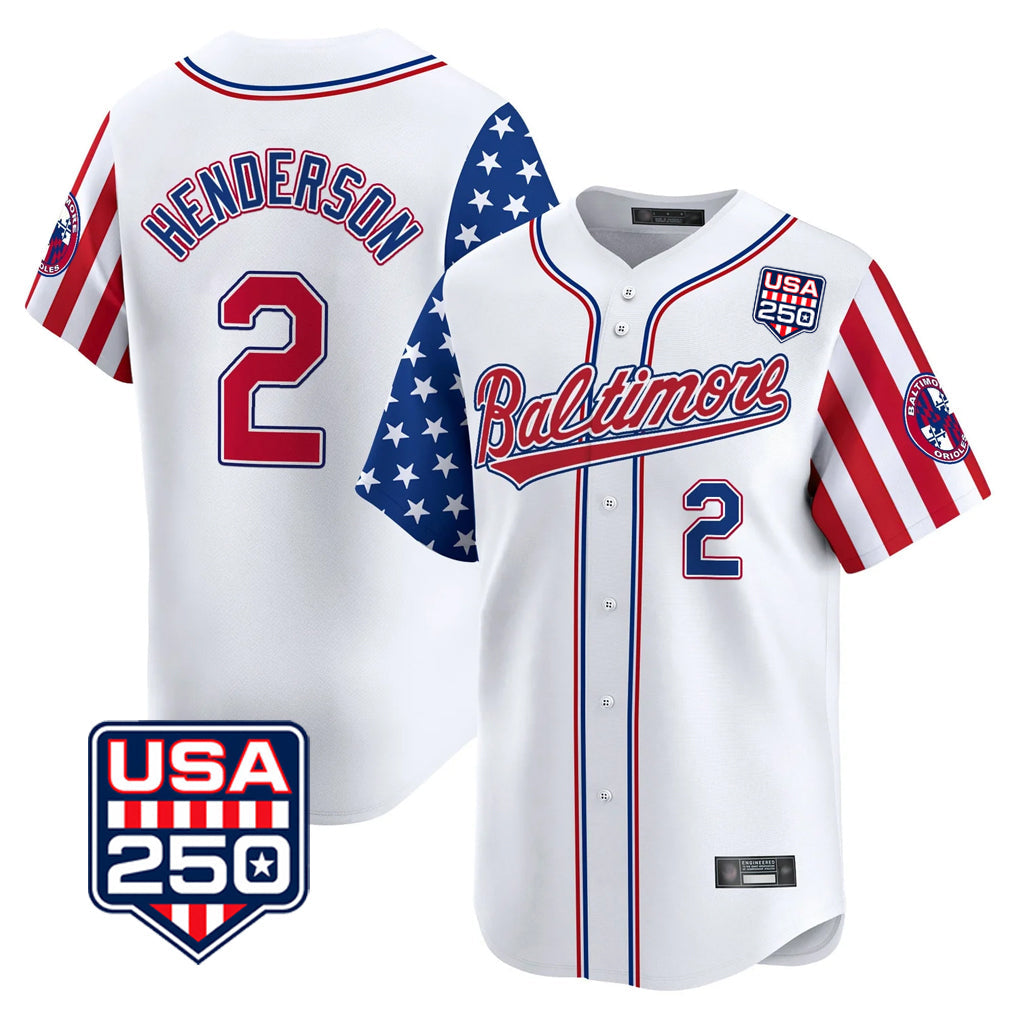 Blandc B.Orioles #2 Gunnar Henderson Player White USA 250 Independence Day Vapor Premier Limited Home Game Stitched Jerseys
