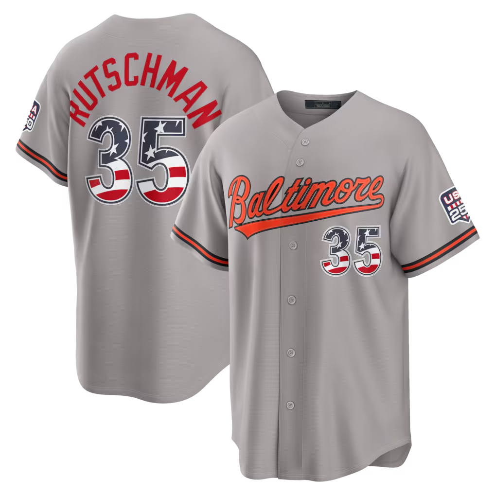 Blandc B.Orioles #35 Adley Rutschman Gray USA 250 Fourth of July Road Stadium Jersey
