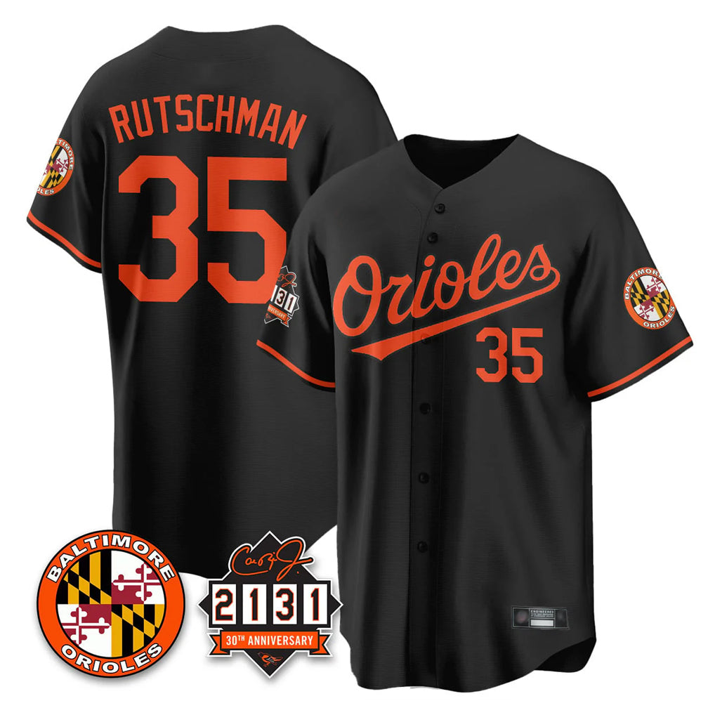 Blandc B.Orioles #35 Adley Rutschman Black 30th Anniversary of 2131 Home Game Stitched Jerseys