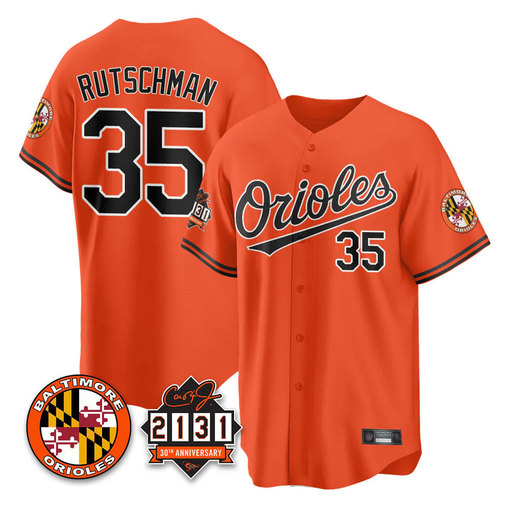 Blandc B.Orioles #35 Adley Rutschman Orange 30th Anniversary of 2131 Home Game Stitched Jerseys