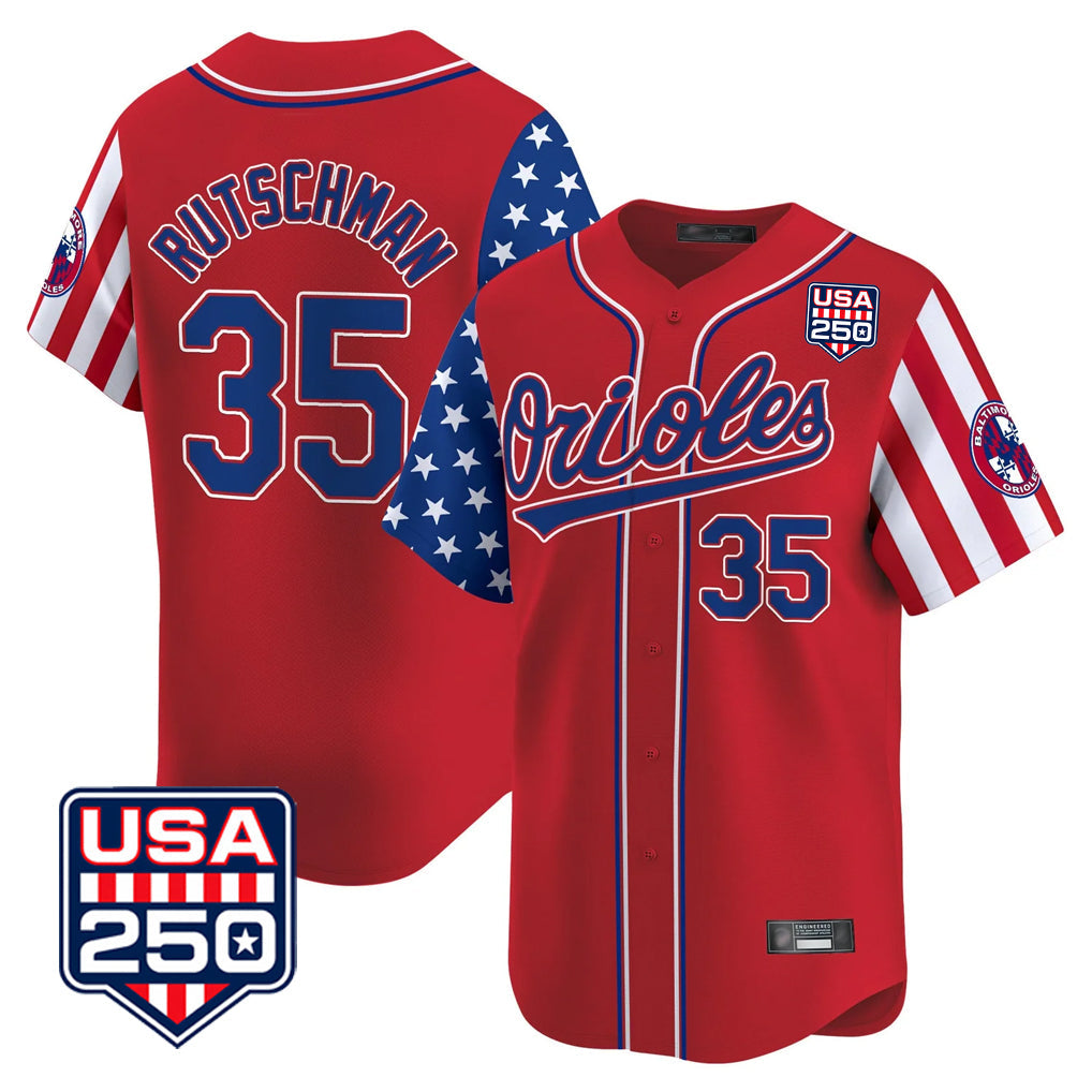 Blandc B.Orioles #35 Adley Rutschman Red USA 250 Independence Day Vapor Premier Limited Home Game Stitched Jerseys