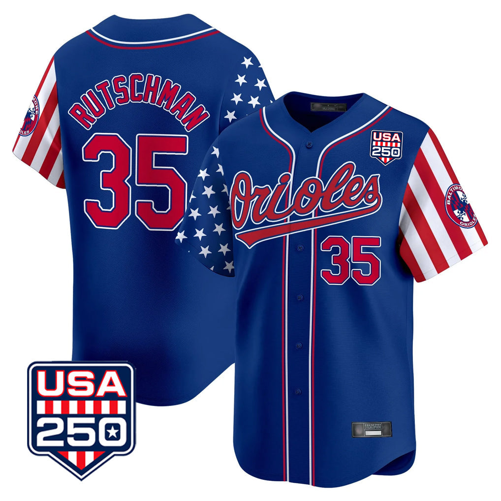 Blandc B.Orioles #35 Adley Rutschman Royal USA 250 Independence Day Vapor Premier Limited Home Game Stitched Jerseys