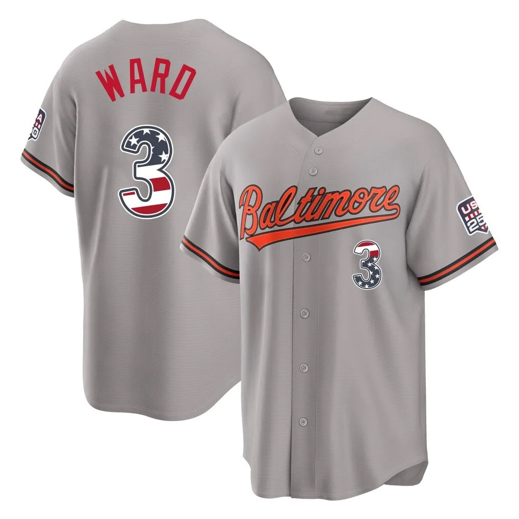 Blandc B.Orioles #3 Taylor Ward Player Gray USA 250 Fourth of July Home Game Stitched Jerseys