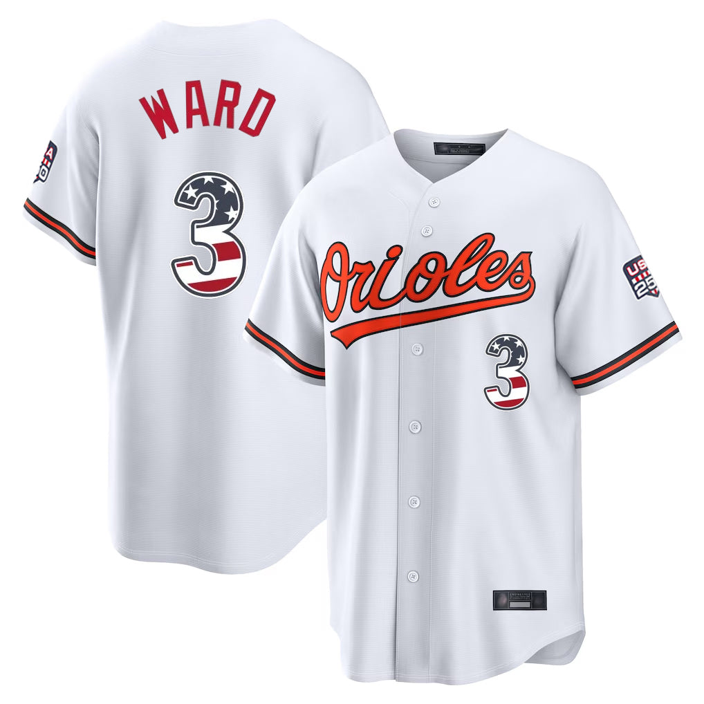 Blandc B.Orioles #3 Taylor Ward Player White USA 250 Fourth of July Home Game Stitched Jerseys