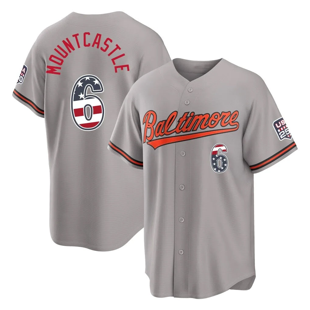 Blandc B.Orioles #6 Ryan Mountcastle Player Gray USA 250 Fourth of July Home Game Stitched Jerseys
