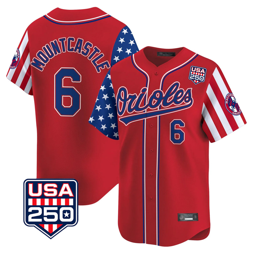 Blandc B.Orioles #6 Ryan Mountcastle Player Red USA 250 Independence Day Vapor Premier Limited Home Game Stitched Jerseys