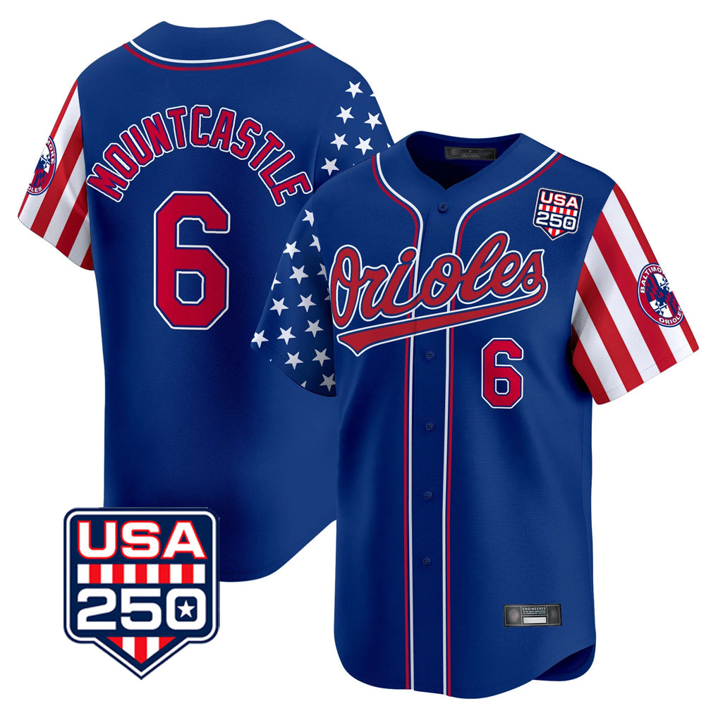 Blandc B.Orioles #6 Ryan Mountcastle Player Royal USA 250 Independence Day Vapor Premier Limited Home Game Stitched Jerseys