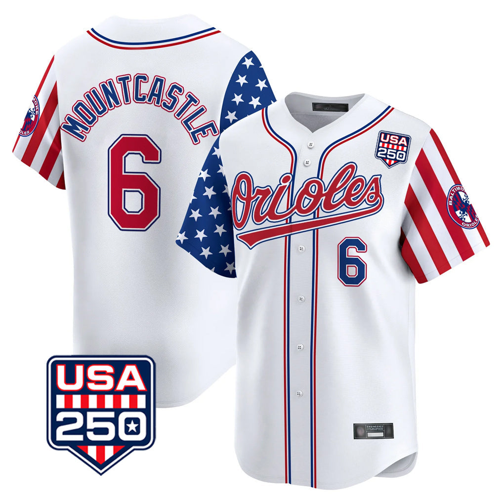 Blandc B.Orioles #6 Ryan Mountcastle Player White USA 250 Independence Day Vapor Premier Home Game Stitched Jerseys