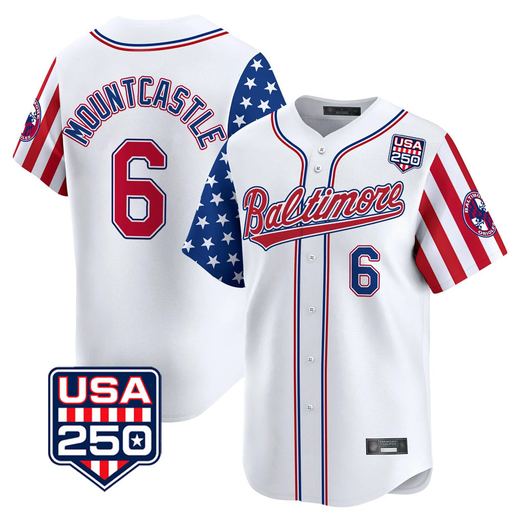 Blandc B.Orioles #6 Ryan Mountcastle Player White USA 250 Independence Day Vapor Premier Limited Home Game Stitched Jerseys