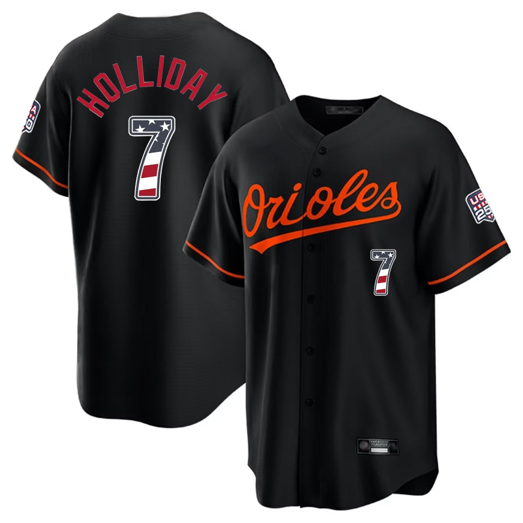 Blandc B.Orioles #7 Jackson Holliday Player Black USA 250 Fourth of July Home Game Stitched Jerseys