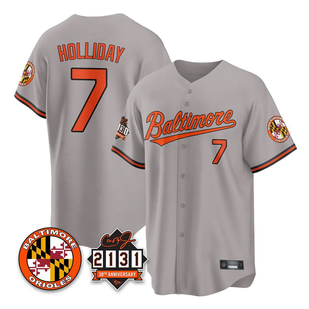 Blandc B.Orioles #7 Jackson Holliday Player Gray 30th Anniversary of 2131 Home Game Stitched Jerseys