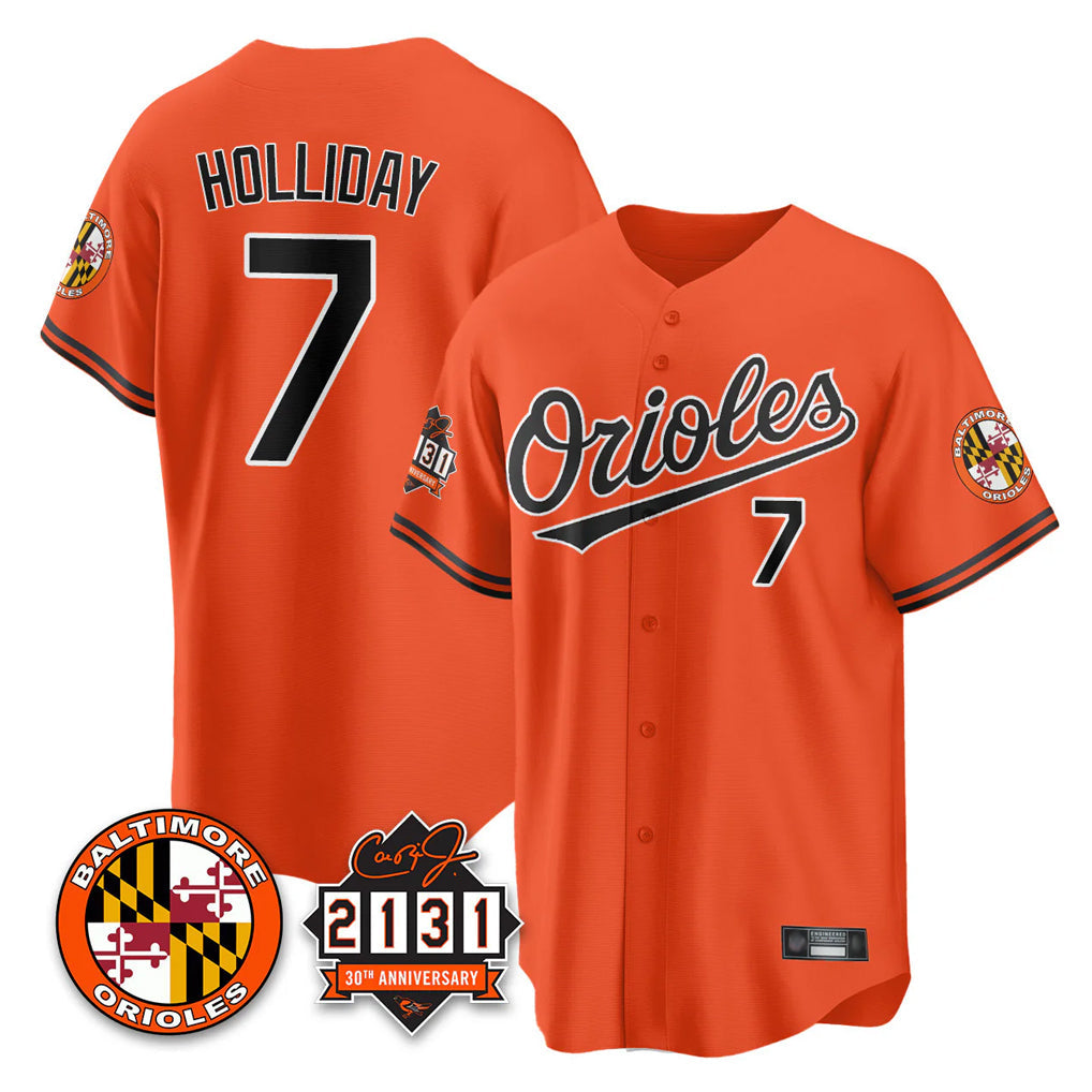 Blandc B.Orioles #7 Jackson Holliday Player Orange 30th Anniversary of 2131 Home Game Stitched Jerseys