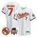 Blandc B.Orioles #7 Jackson Holliday Player White 30th Anniversary of 2131 Home Game Stitched Jerseys