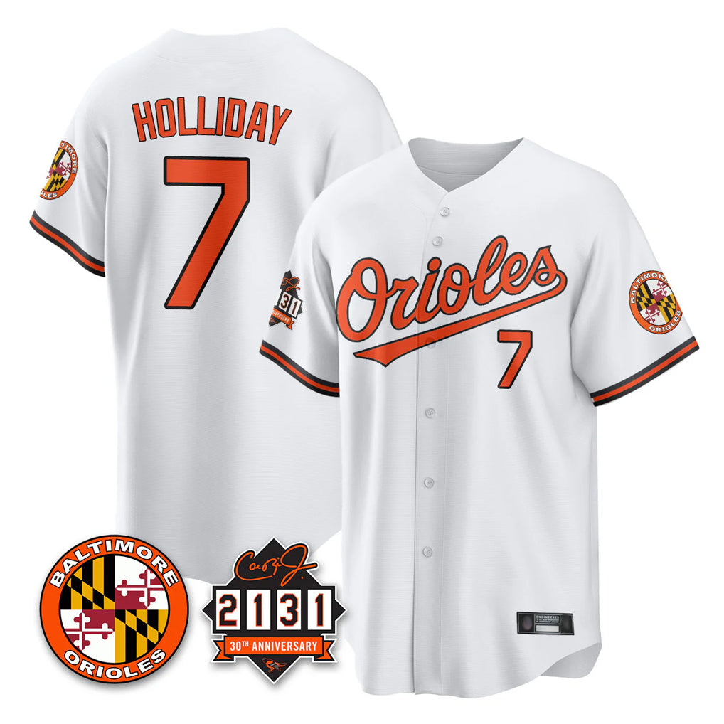 Blandc B.Orioles #7 Jackson Holliday Player White 30th Anniversary of 2131 Home Game Stitched Jerseys