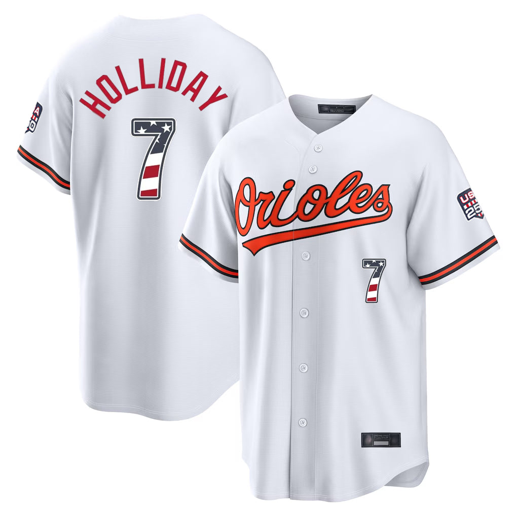 Blandc B.Orioles #7 Jackson Holliday Player White USA 250 Fourth of July Home Game Stitched Jerseys
