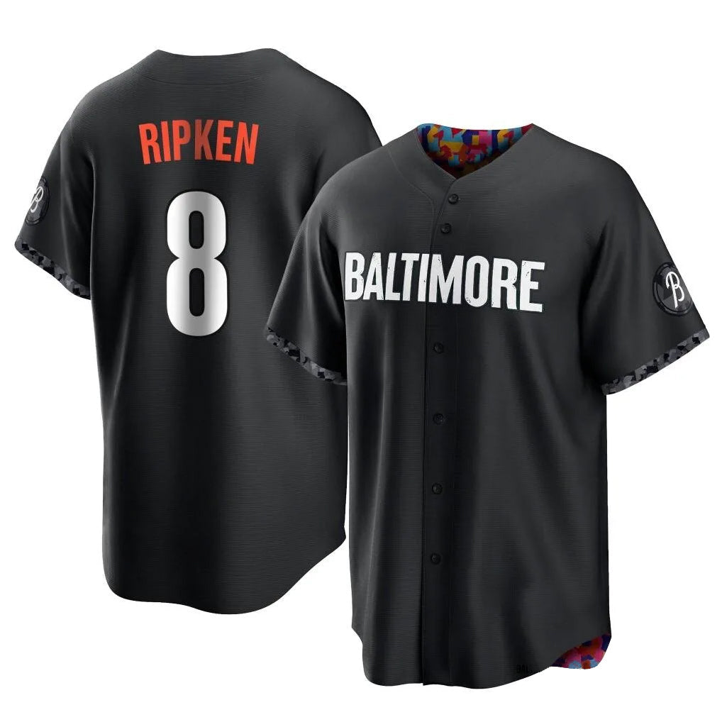 Blandc B.Orioles #8 Cal Ripken Player Black City Connect Home Game Stitched Jerseys