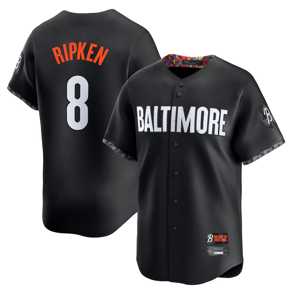 Blandc B.Orioles #8 Cal Ripken Player Black City Connect Limited Home Game Stitched Jerseys
