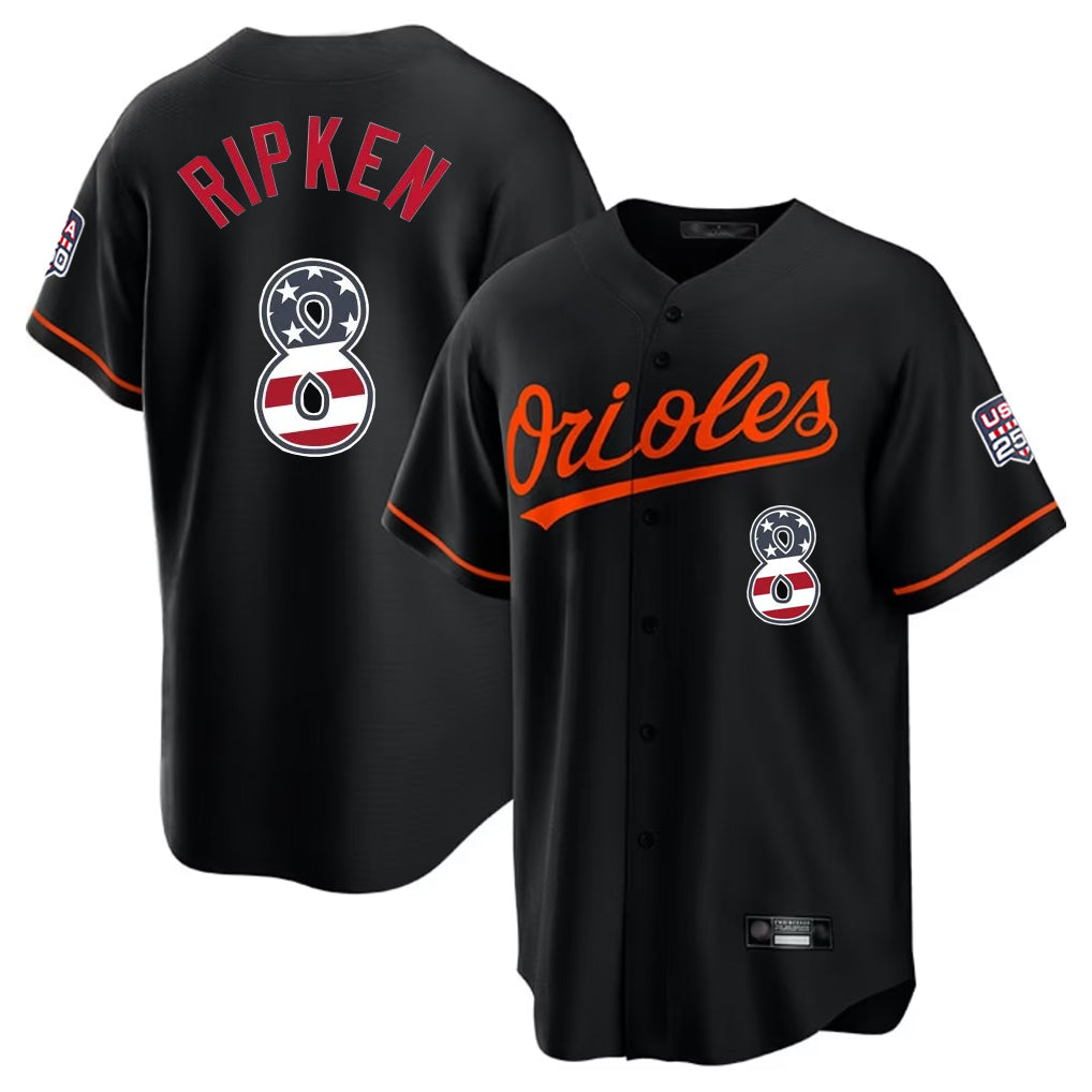 Blandc B.Orioles #8 Cal Ripken Player Black USA 250 Fourth of July Home Game Stitched Jerseys