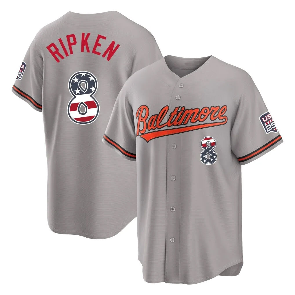 Blandc B.Orioles #8 Cal Ripken Player Gray USA 250 Fourth of July Home Game Stitched Jerseys