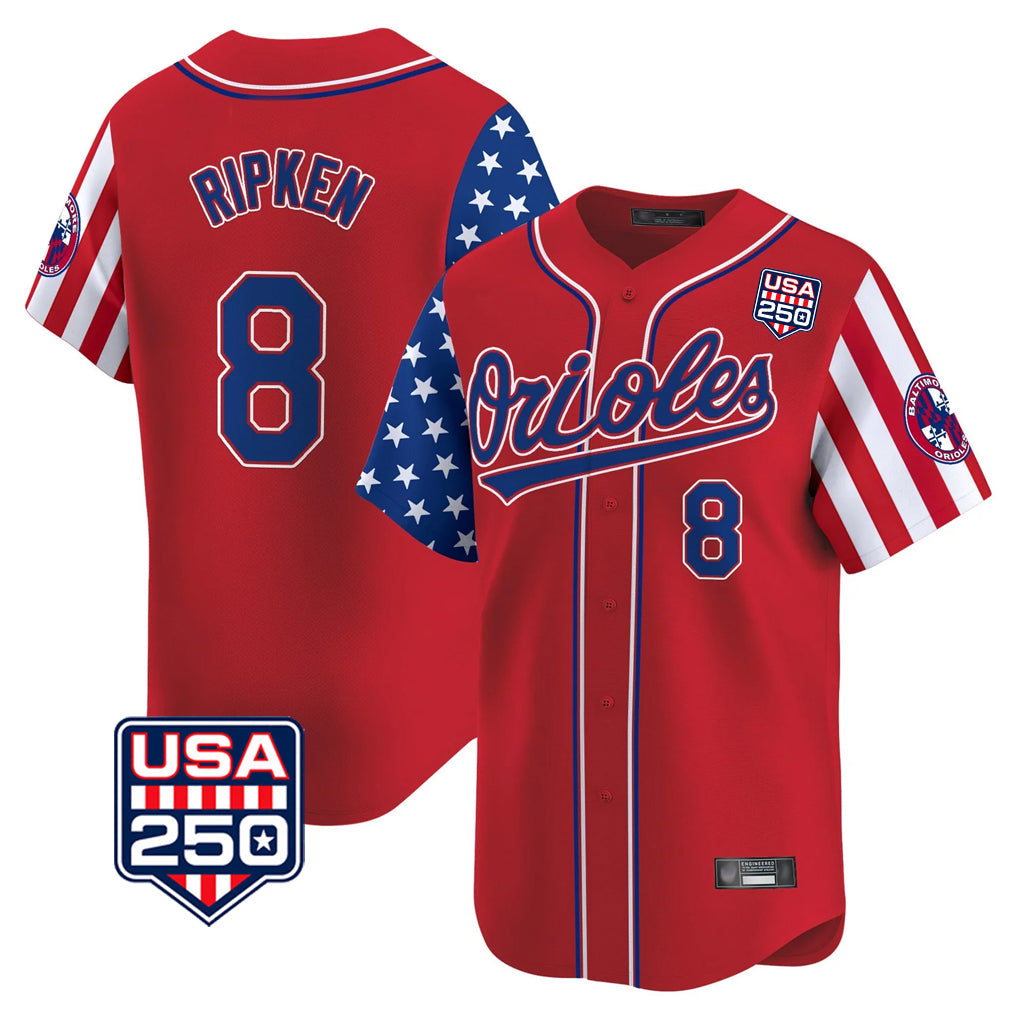 Blandc B.Orioles #8 Cal Ripken Player Red USA 250 Independence Day Vapor Premier Limited Home Game Stitched Jerseys