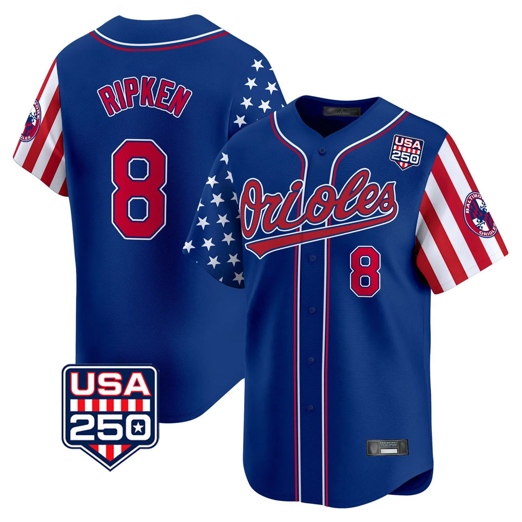 Blandc B.Orioles #8 Cal Ripken Player Royal USA 250 Independence Day Vapor Premier Limited Home Game Stitched Jerseys