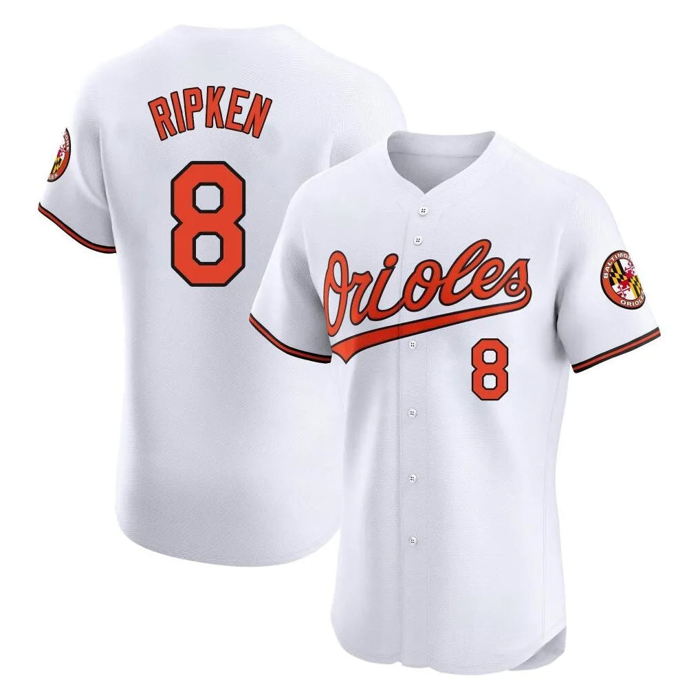 Blandc B.Orioles #8 Cal Ripken Player White Limited Elite Home Game Stitched Jerseys