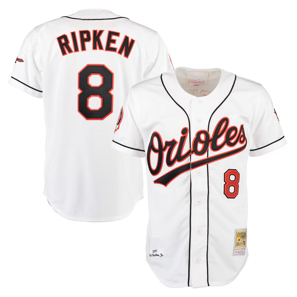 Blandc B.Orioles #8 Cal Ripken Player White Mitchell & Ness Home Game Stitched Jerseys