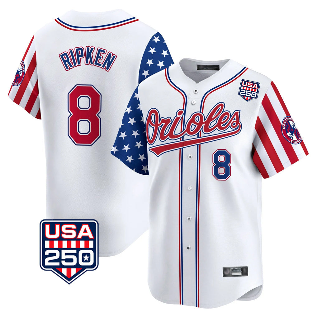 Blandc B.Orioles #8 Cal Ripken Player White USA 250 Independence Day Vapor Premier Home Game Stitched Jerseys