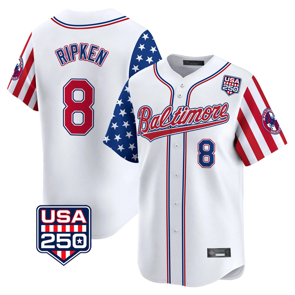 Blandc B.Orioles #8 Cal Ripken Player White USA 250 Independence Day Vapor Premier Limited Home Game Stitched Jerseys