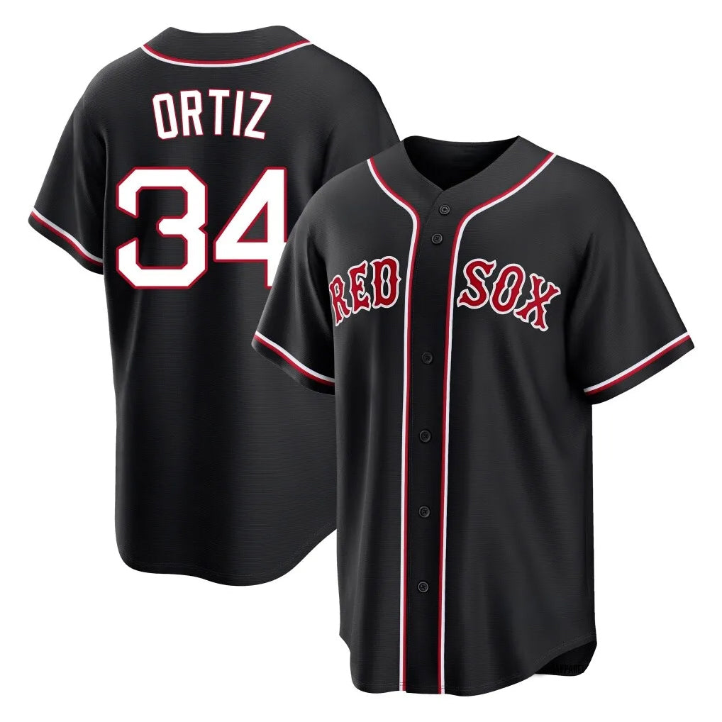 Blandc B.Red Sox #34 David Ortiz Player Black Out Home Game Stitched Jerseys