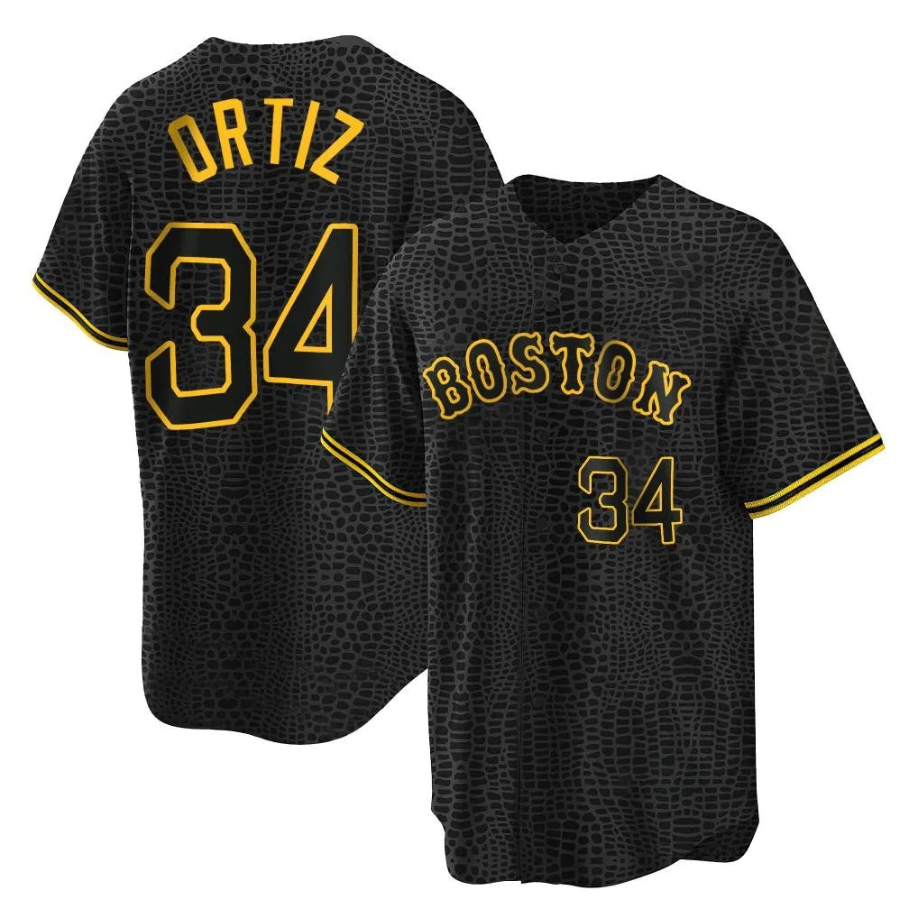 Blandc B.Red Sox #34 David Ortiz Player Black Snake Skin City Home Game Stitched Jerseys
