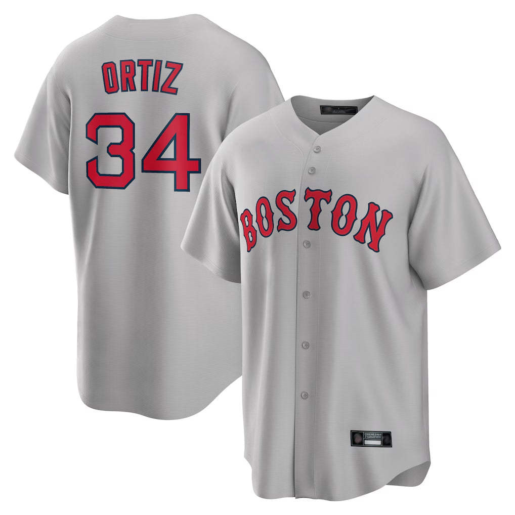 Blandc B.Red Sox #34 David Ortiz Player Gray Road Home Game Stitched Jerseys