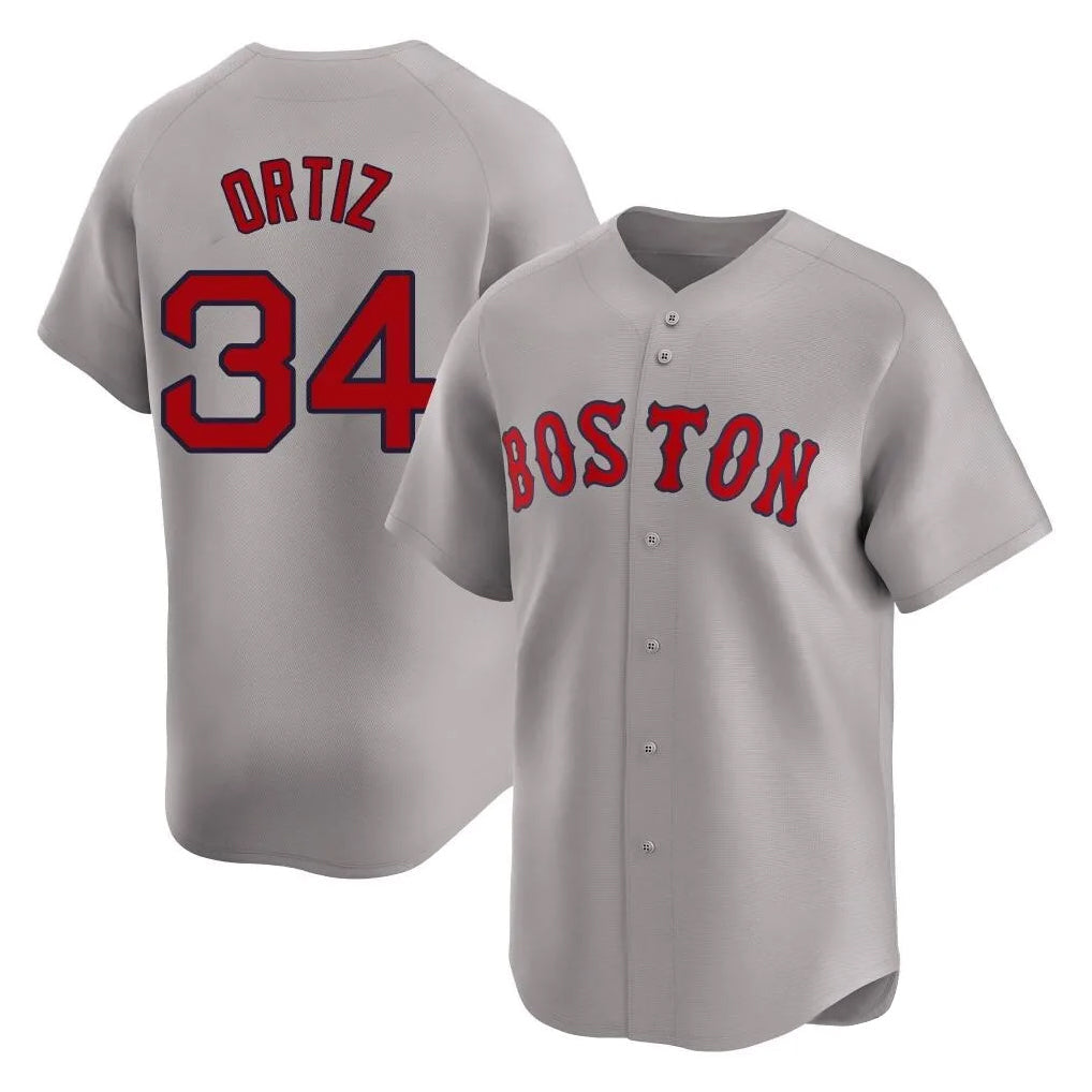 Blandc B.Red Sox #34 David Ortiz Player Gray Road Limited Home Game Stitched Jerseys