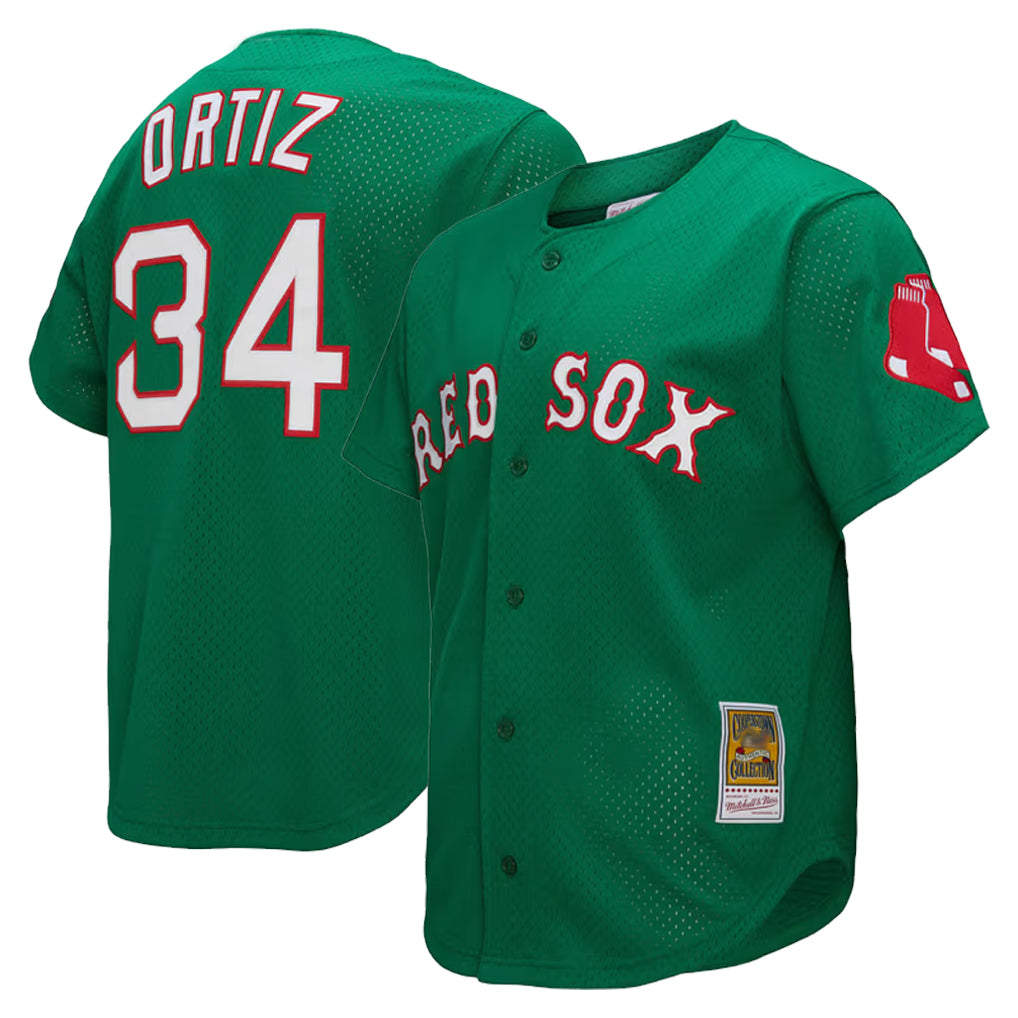 Blandc B.Red Sox #34 David Ortiz Player Green Mitchell & Ness Cooperstown Collection Mesh Home Stitched Jerseys