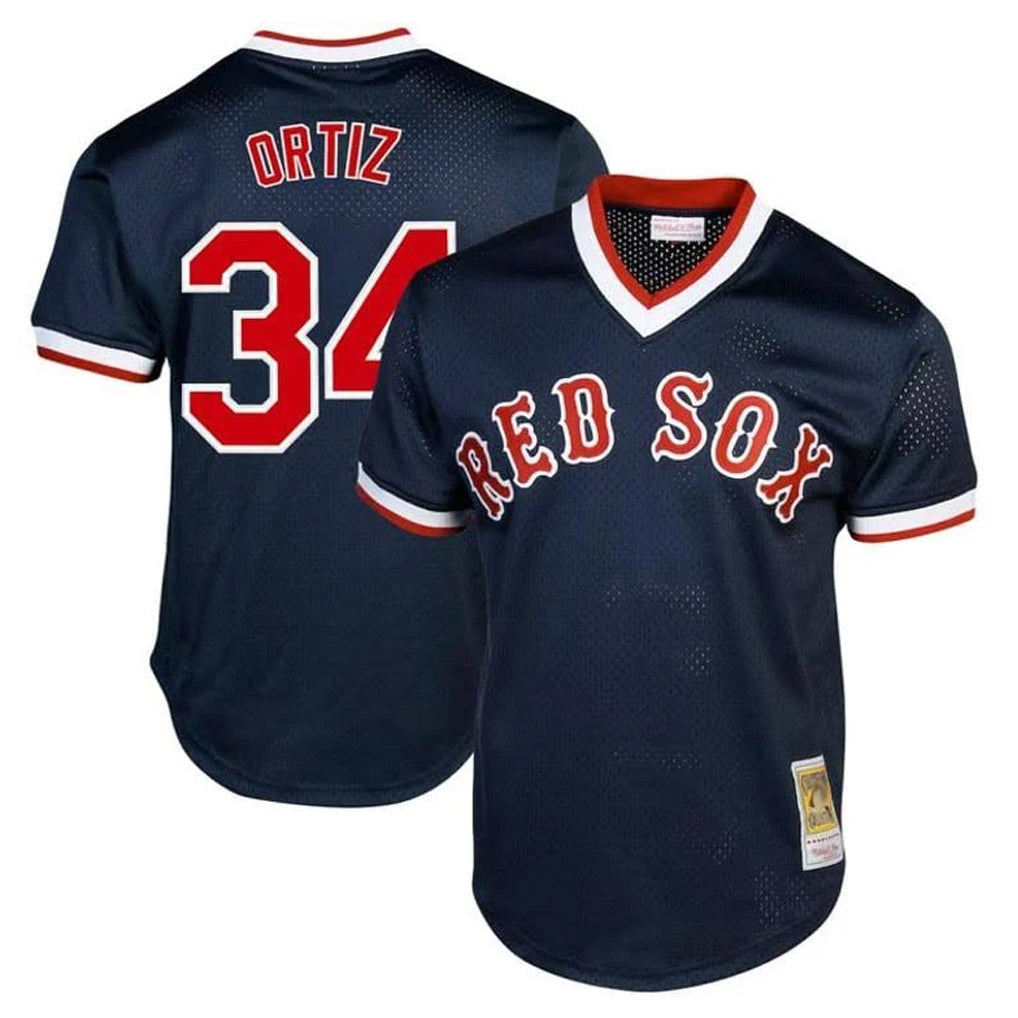 Blandc B.Red Sox #34 David Ortiz Player Navy Cooperstown Collection Mesh T-shirt Home Stitched Jerseys