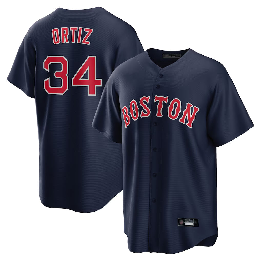 Blandc B.Red Sox #34 David Ortiz Player Navy Home Game Stitched Jerseys