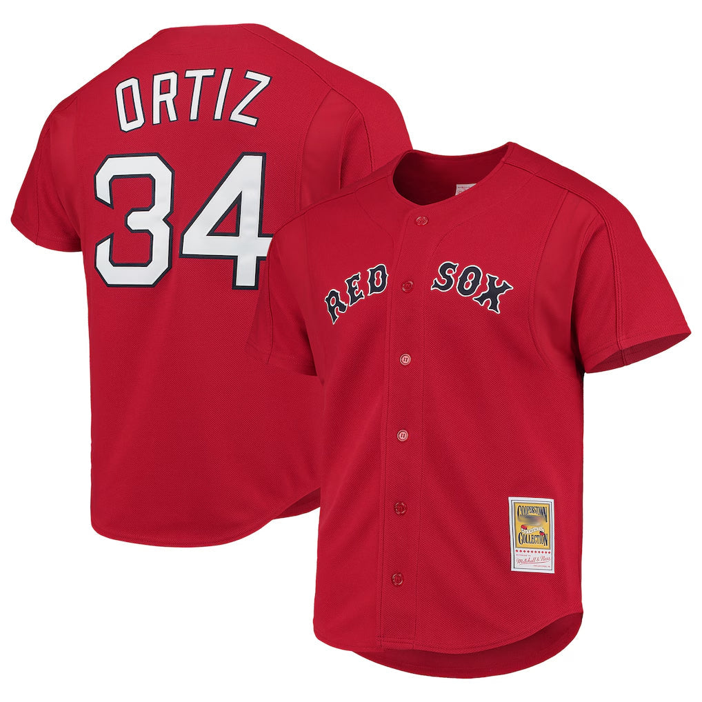 Blandc B.Red Sox #34 David Ortiz Player Red Mitchell & Ness Cooperstown Collection Home Stitched Jerseys