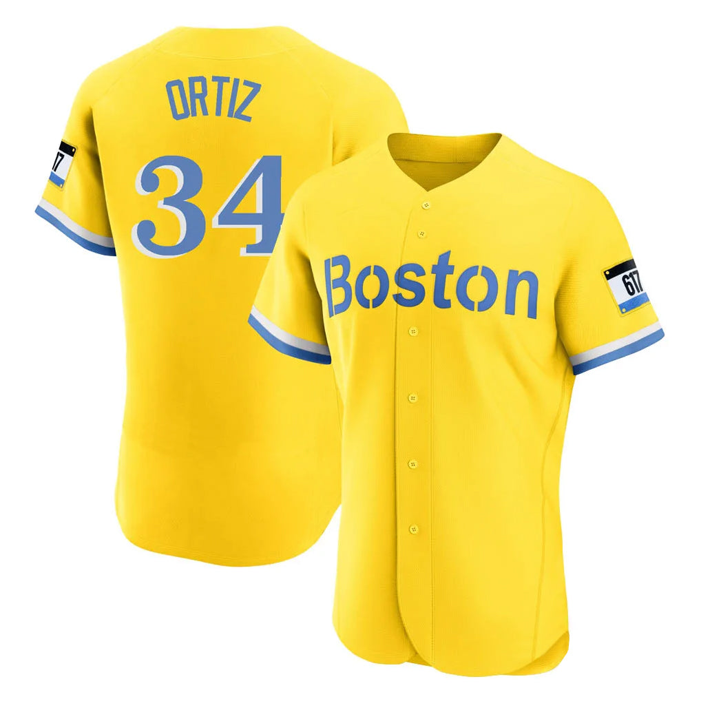 Blandc B.Red Sox #34 David Ortiz Player Yellow Limited Elite Home Game Stitched Jerseys