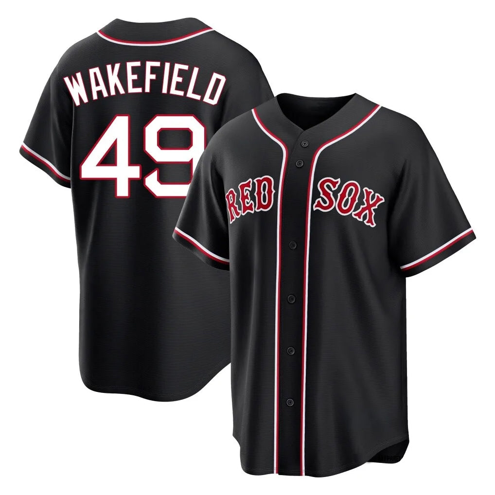 Blandc B.Red Sox #49 Tim Wakefield Player Black Out Home Game Stitched Jerseys