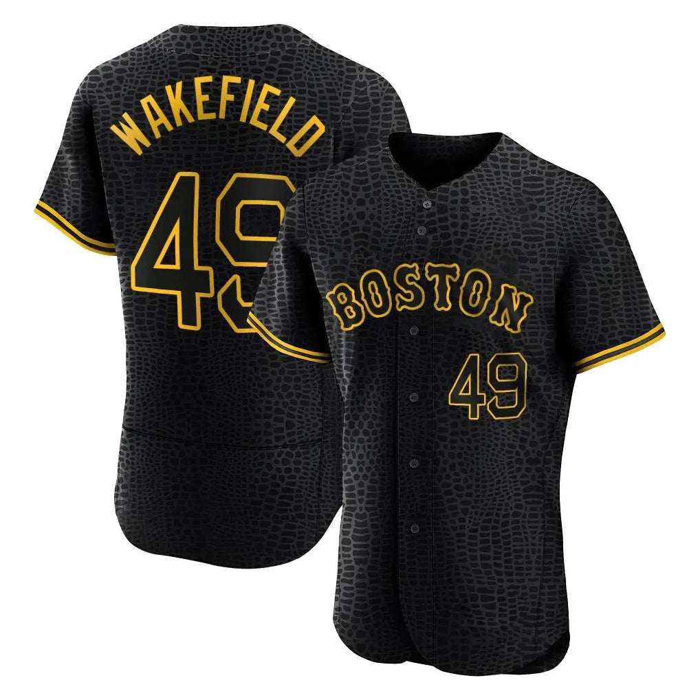 Blandc B.Red Sox #49 Tim Wakefield Player Black Snake Skin City Limited Elite Home Stitched Jerseys