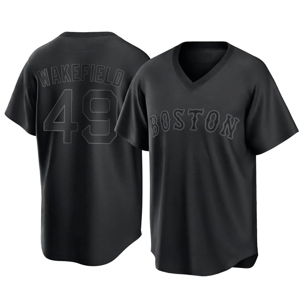 Blandc B.Red Sox #49 Tim Wakefield Player Black T-shirt Home Game Stitched Jerseys