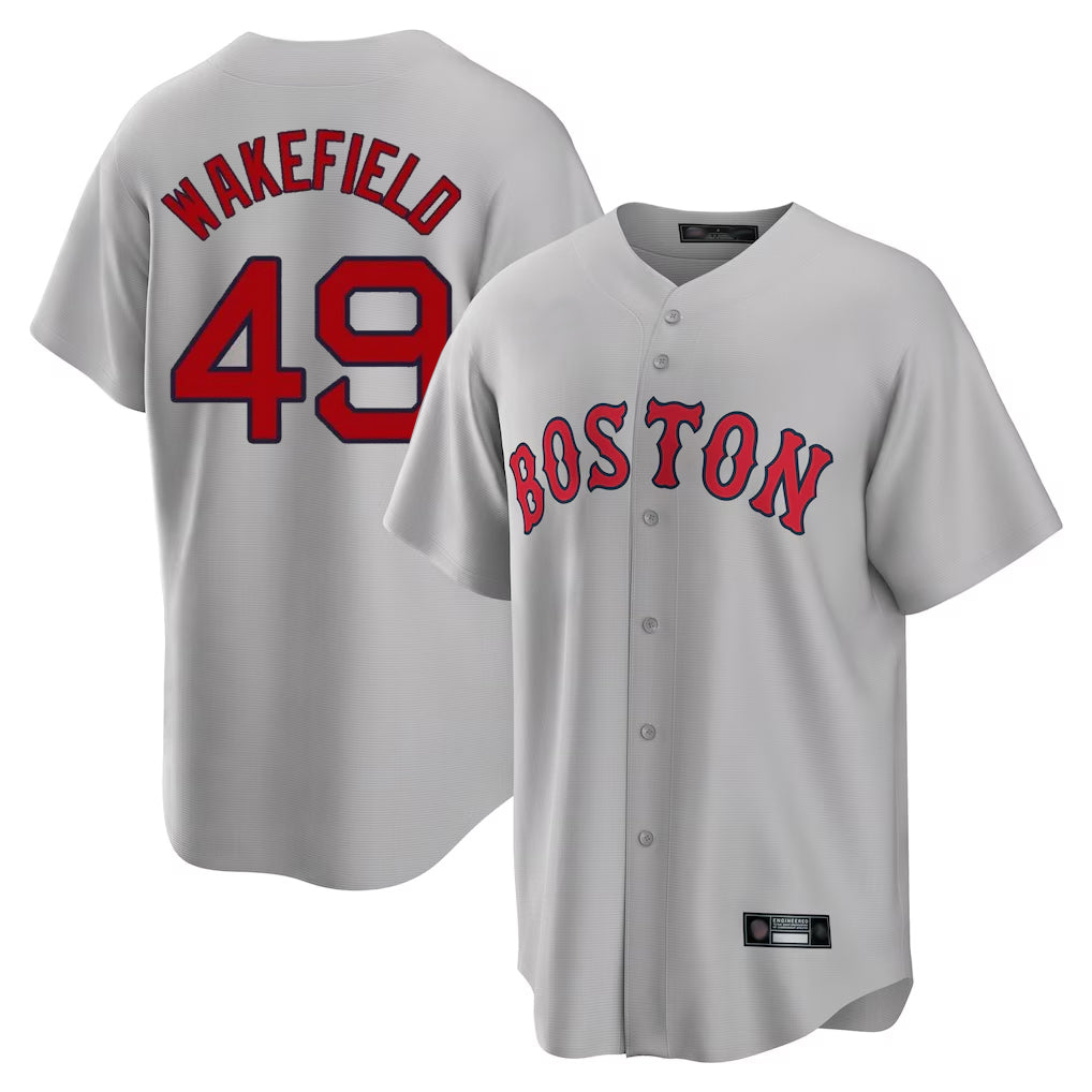 Blandc B.Red Sox #49 Tim Wakefield Player Gray Road Home Game Stitched Jerseys