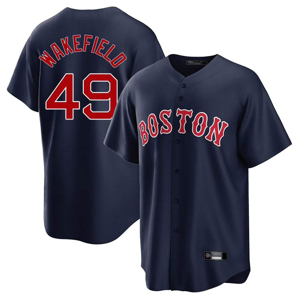 Blandc B.Red Sox #49 Tim Wakefield Player Navy Home Game Stitched Jerseys