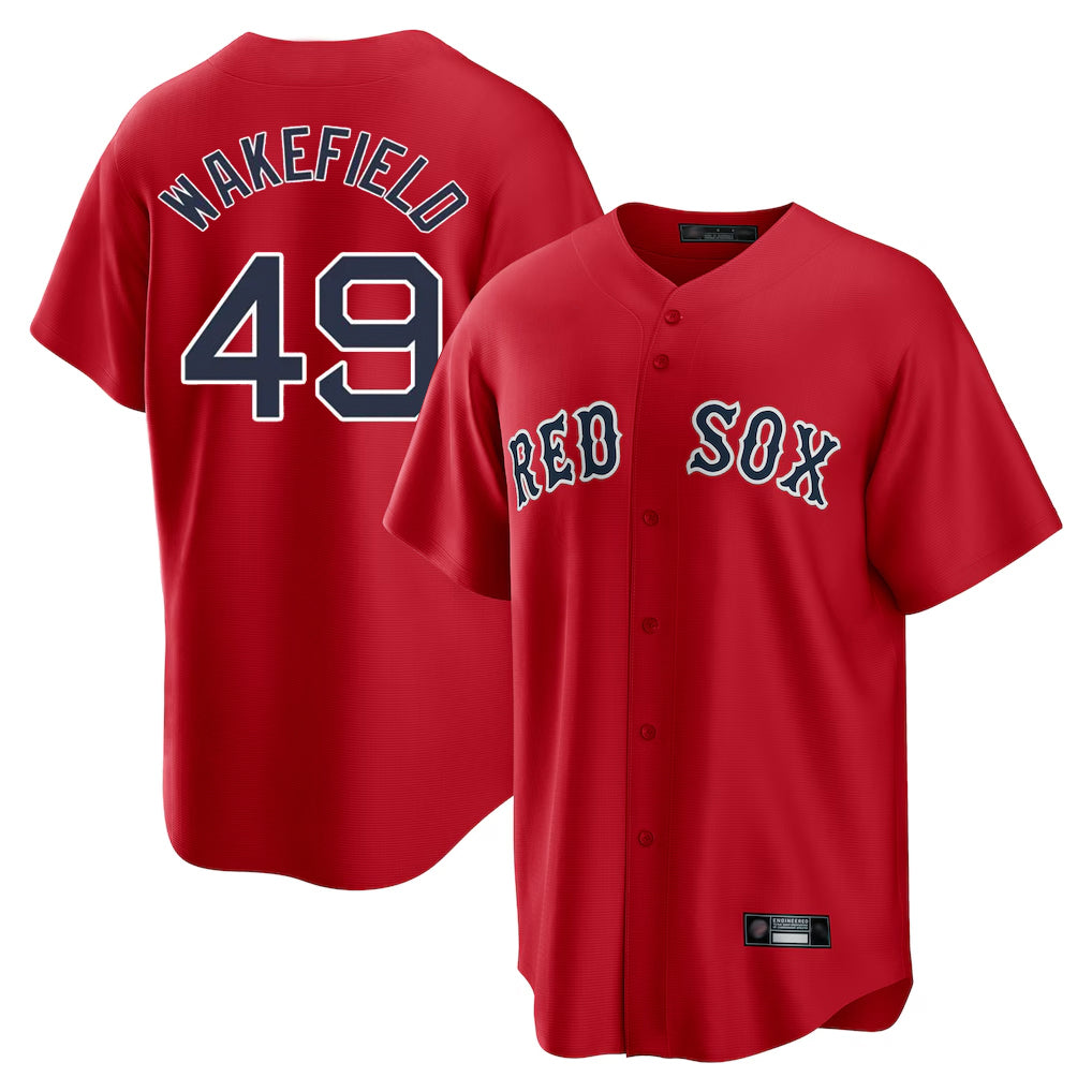 Blandc B.Red Sox #49 Tim Wakefield Player Red Home Game Stitched Jerseys