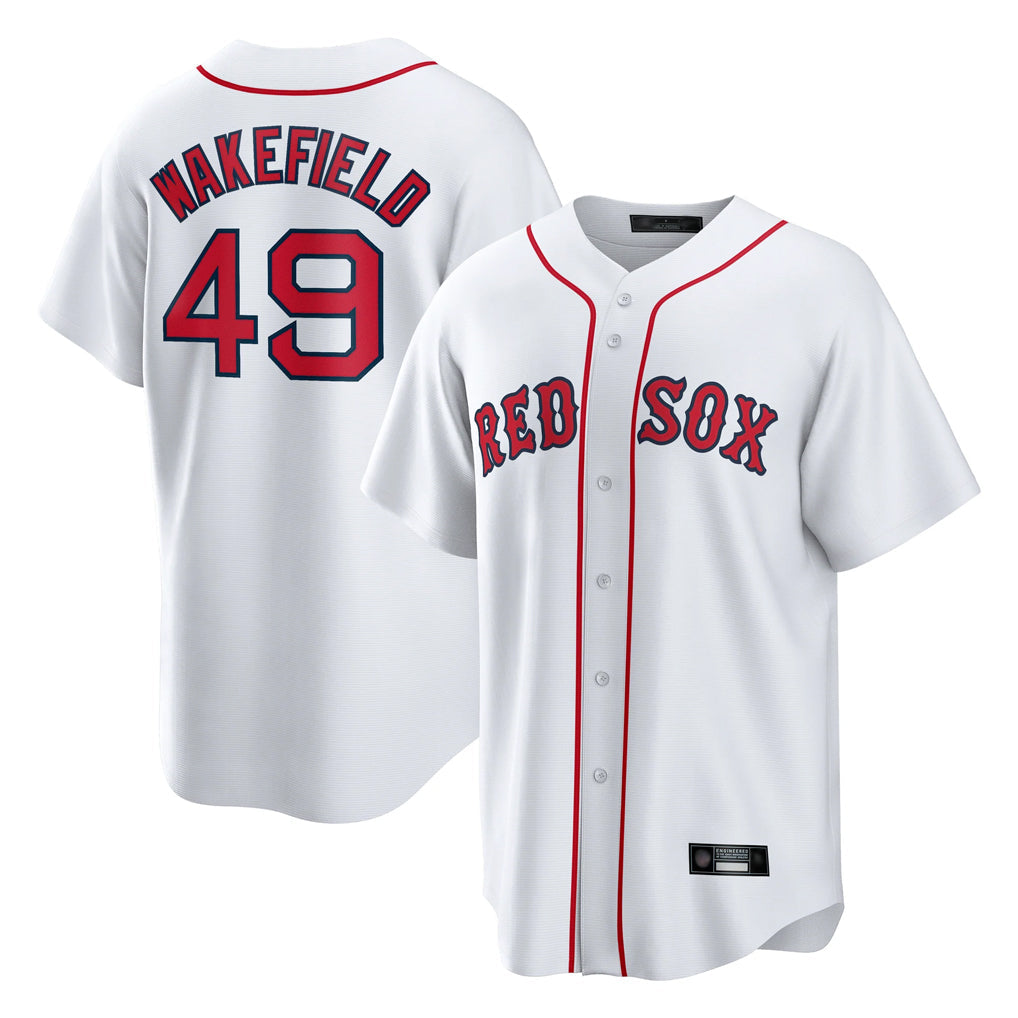 Blandc B.Red Sox #49 Tim Wakefield Player White Home Game Stitched Jerseys