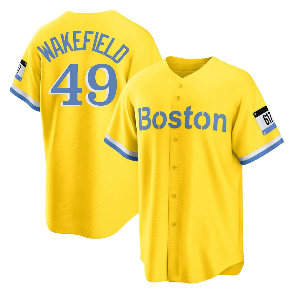 Blandc B.Red Sox #49 Tim Wakefield Player Yellow Home Game Stitched Jerseys