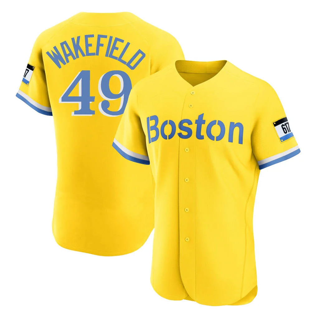 Blandc B.Red Sox #49 Tim Wakefield Player Yellow Limited Elite Home Game Stitched Jerseys